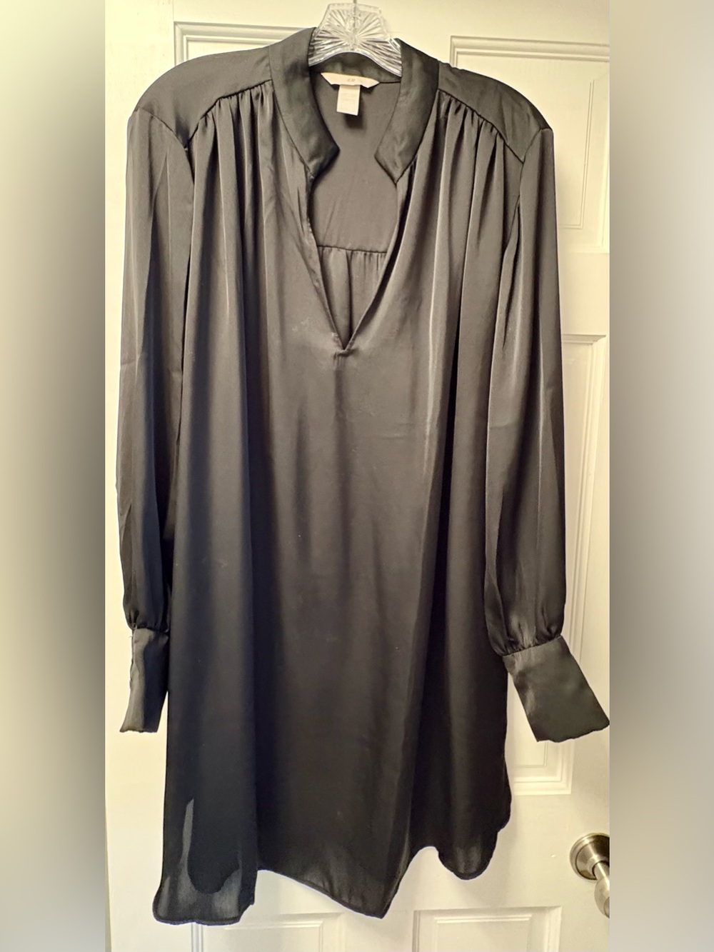 H&M Black Satin V-Neck Long-Sleeve Tunic